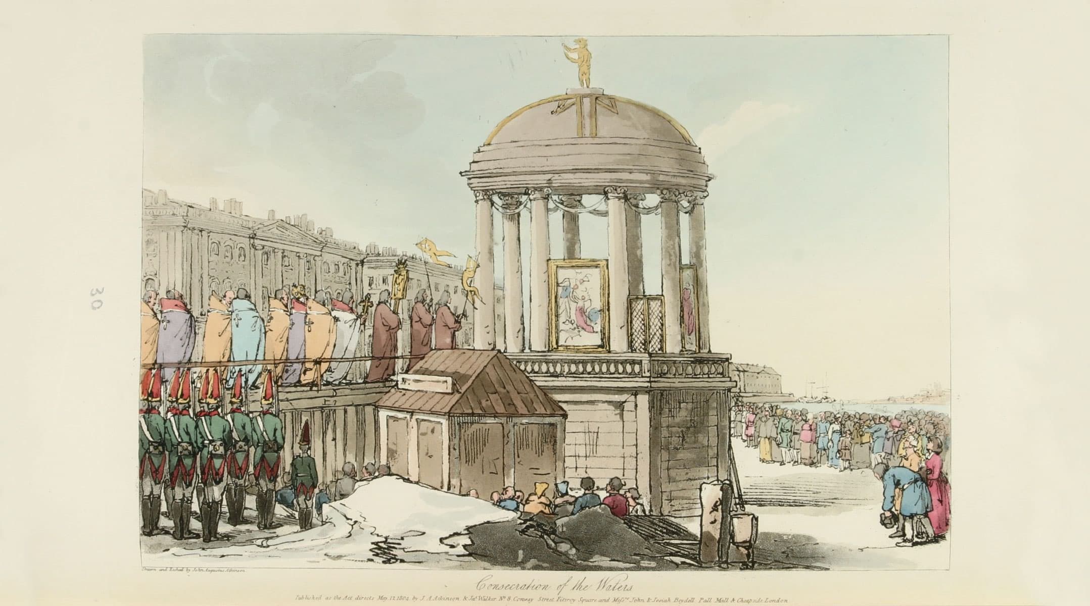 Die Wasserweihe nahe dem Winterpalast in Sankt Petersburg, Stich von 1804.