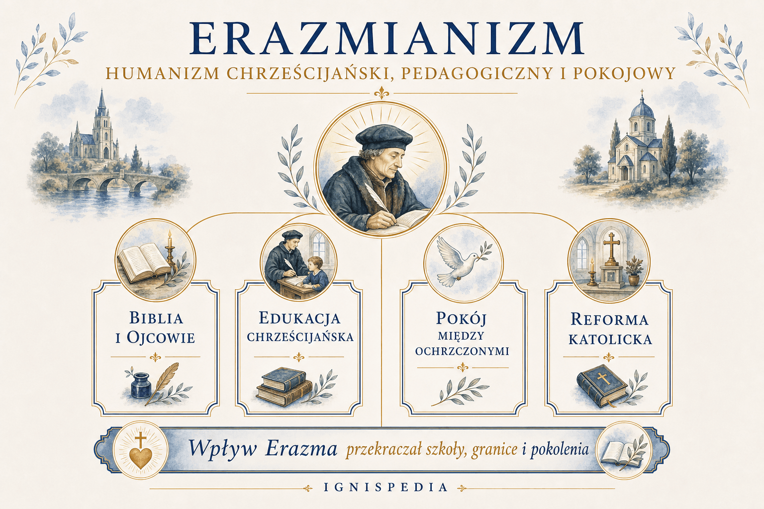 Infografika o erazmizmie jako katolickim wpływie europejskim