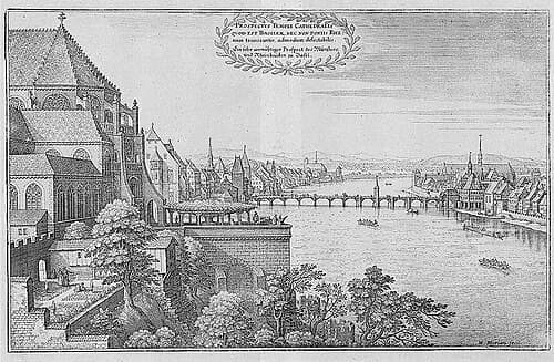 Basel um 1642, Kupferstich von Matthäus Merian dem Älteren
