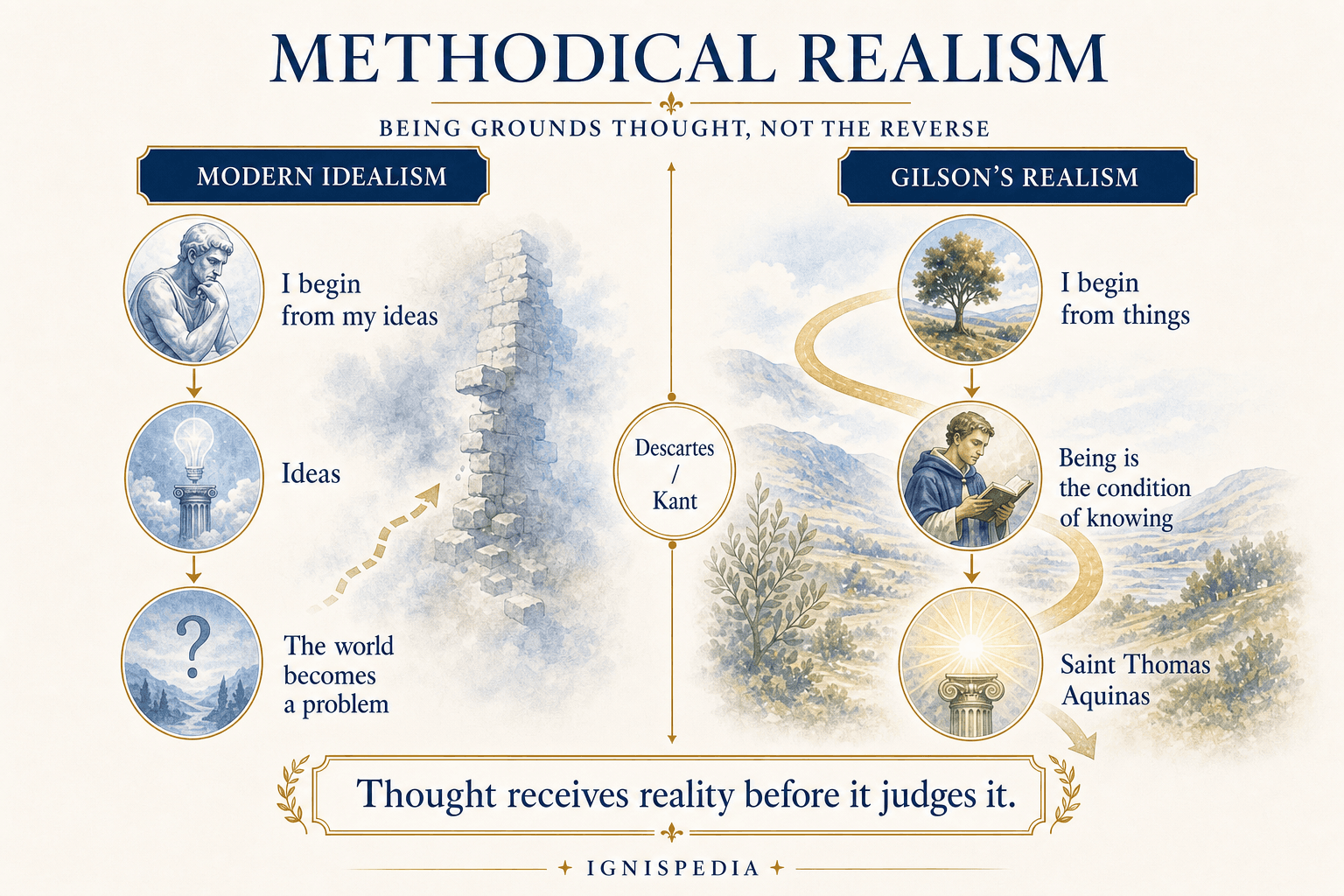 Diagram opposing modern idealism to Saint Thomas's methodical realism according to Etienne Gilson.