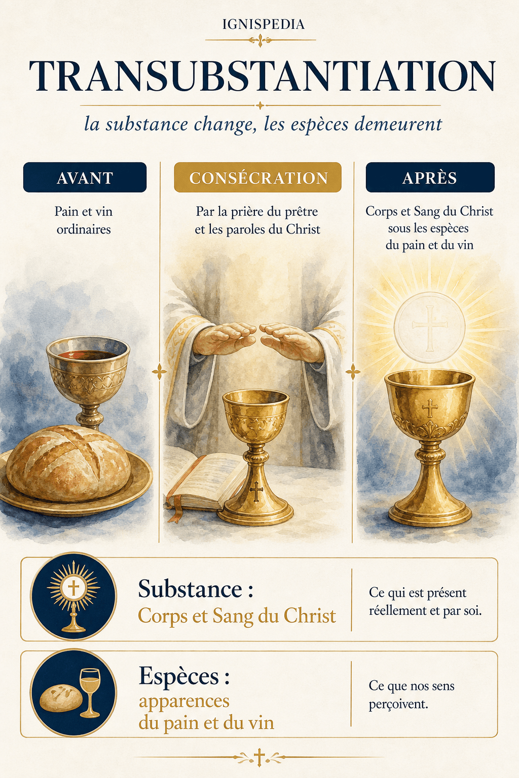 Infographie expliquant la transsubstantiation eucharistique