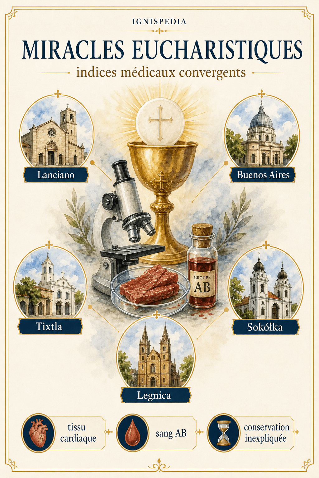 Infographie sur les miracles eucharistiques et les indices médicaux convergents