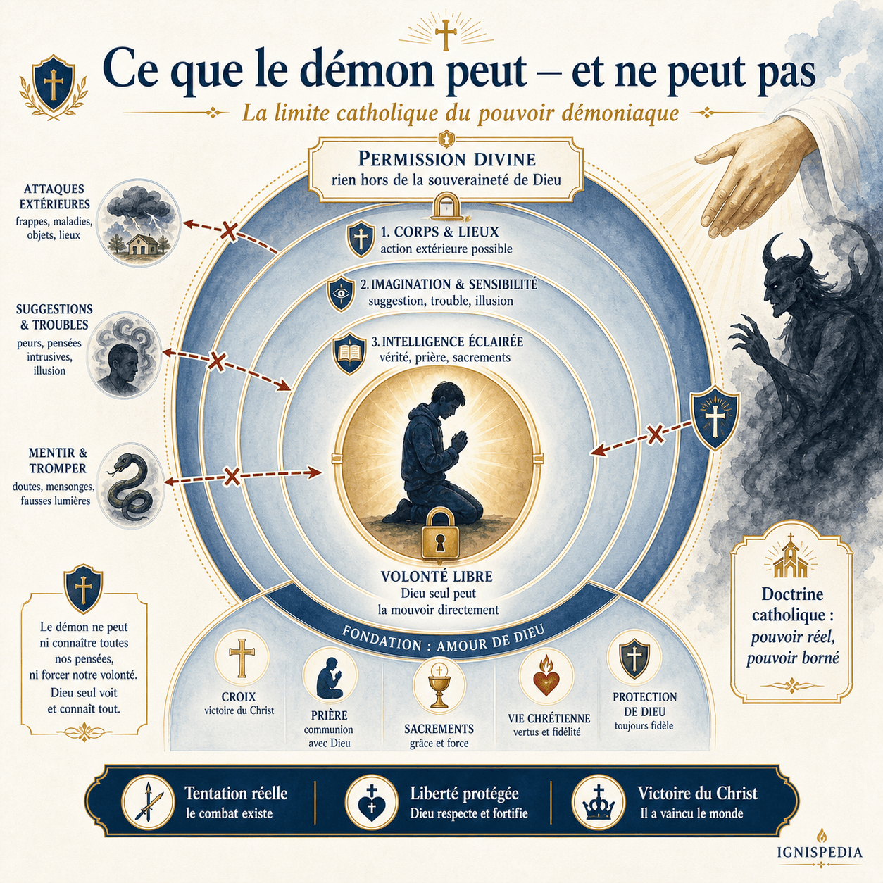 Infographie en cercles de protection sur les limites catholiques du pouvoir démoniaque
