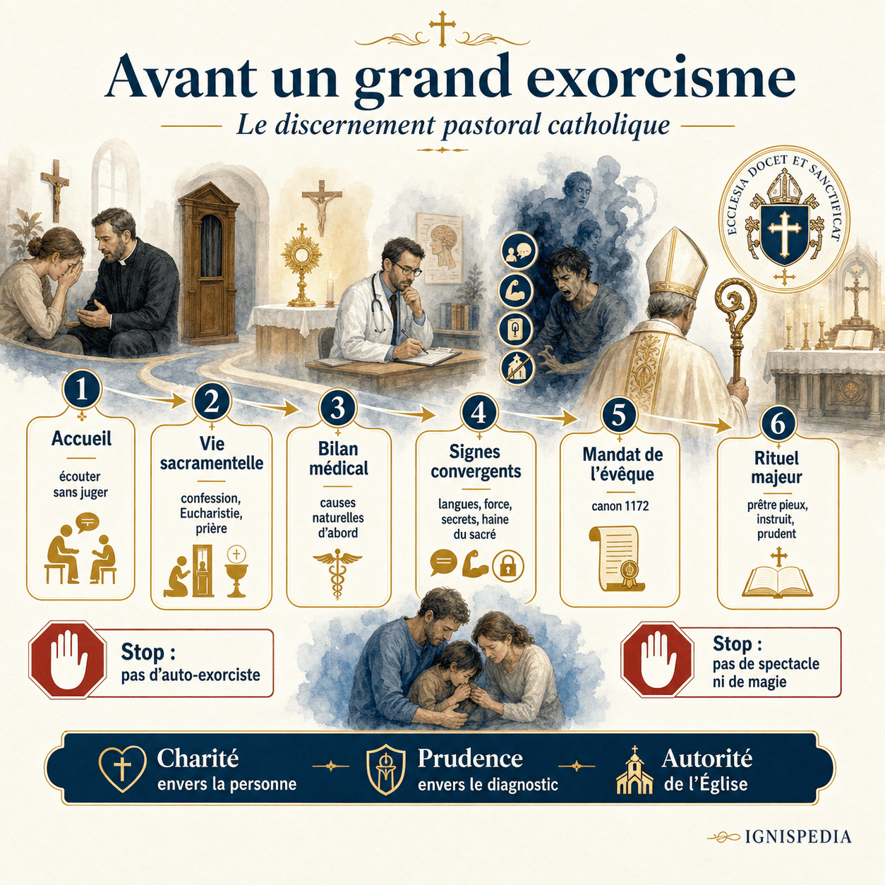 Infographie sur le discernement pastoral avant un grand exorcisme