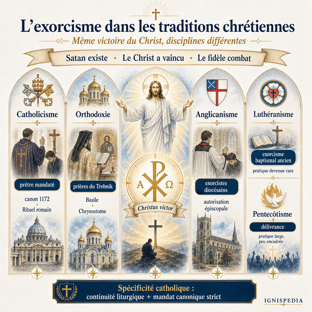 Infographie comparative sur l'exorcisme dans les principales traditions chrétiennes