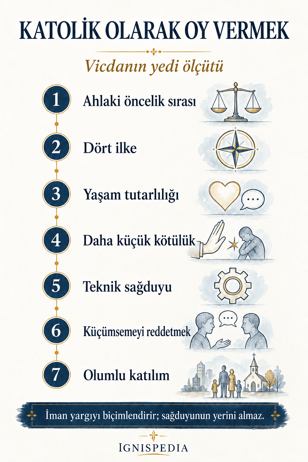 Katolik olarak oy vermek için yedi ölçüt üzerine infografik
