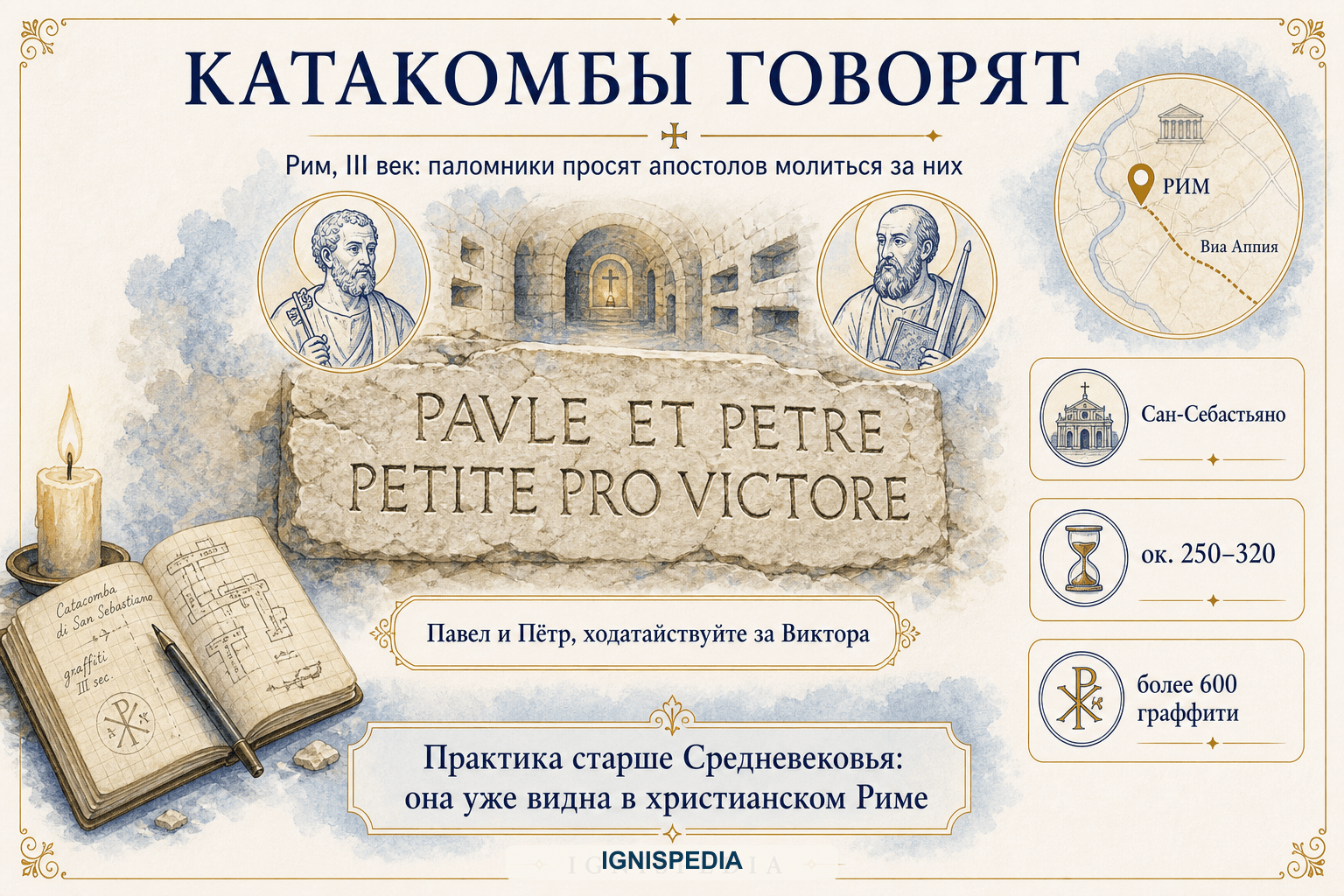 Граффити с обращением к Петру и Павлу в триклии катакомбы Святого Себастьяна в Риме (III век).