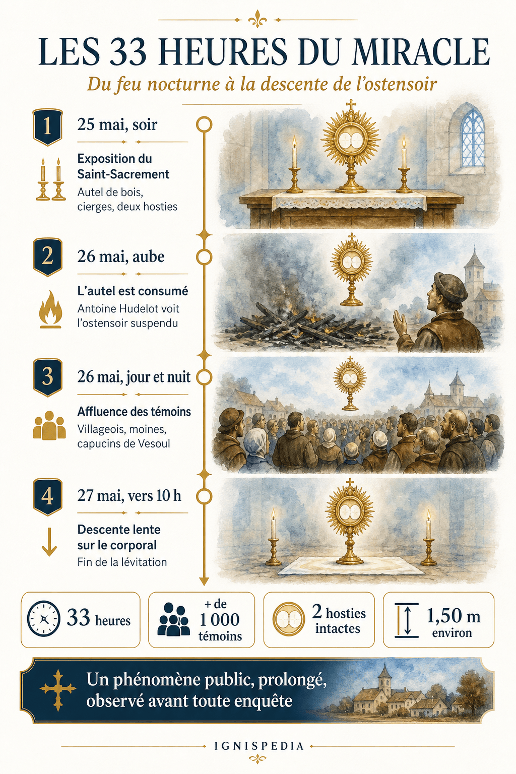 Chronologie visuelle des 33 heures du miracle de Faverney, du 25 mai au soir au 27 mai vers 10 heures