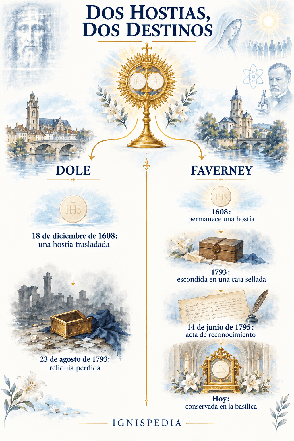 Destino distinto de las dos hostias de Faverney: la de Dole perdida en 1793, la de Faverney oculta y luego conservada