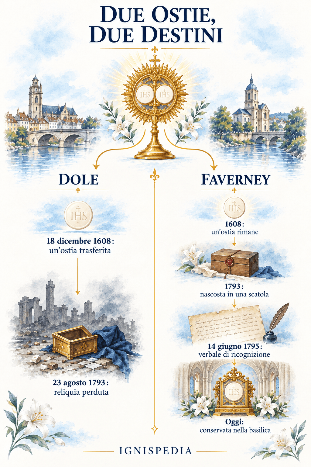 Destino distintivo delle due ostie di Faverney: quella di Dole perduta nel 1793, quella di Faverney nascosta e poi conservata