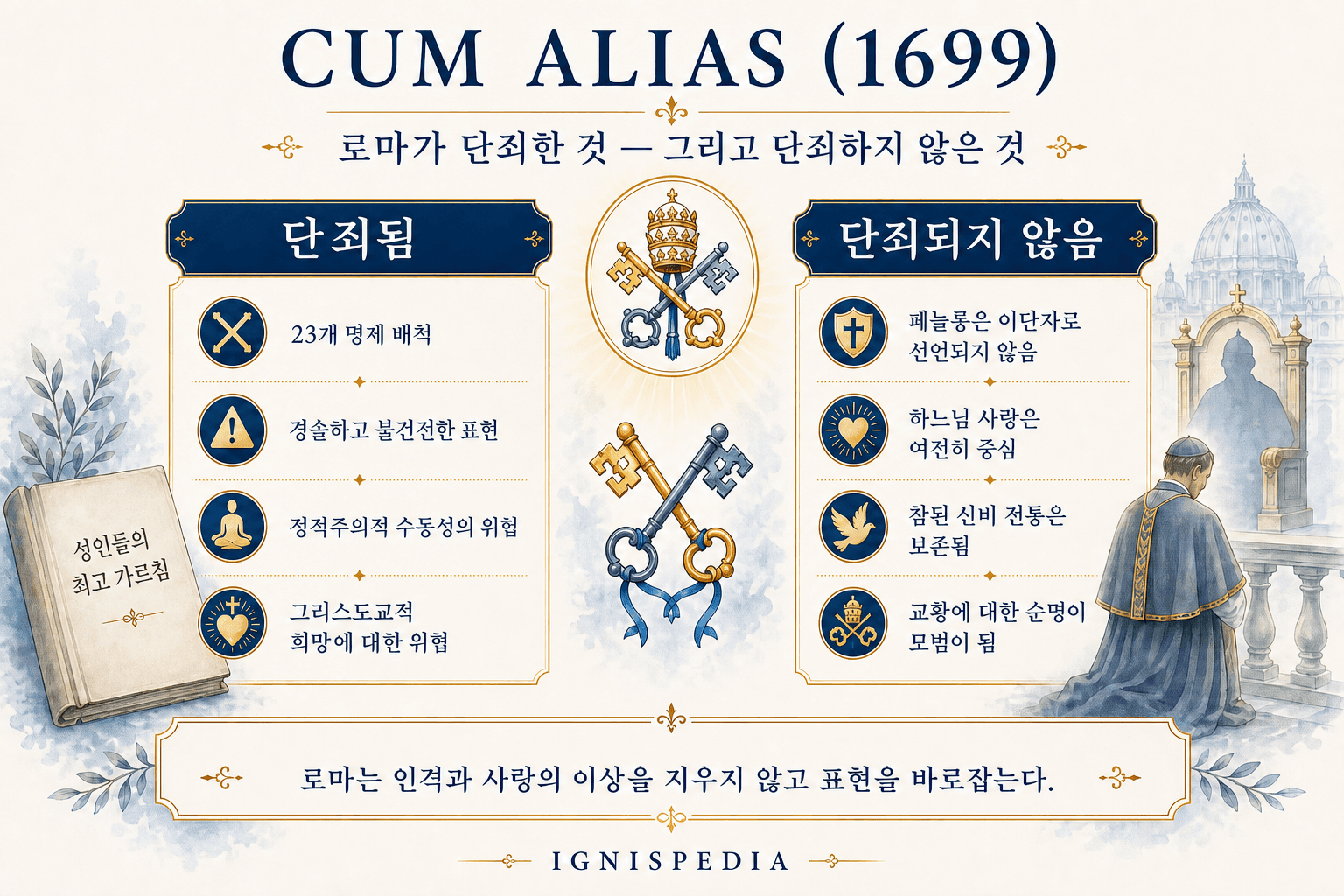 교황 교서 Cum alias가 단죄한 것과 단죄하지 않은 것을 설명하는 이그니스피디아 인포그래픽