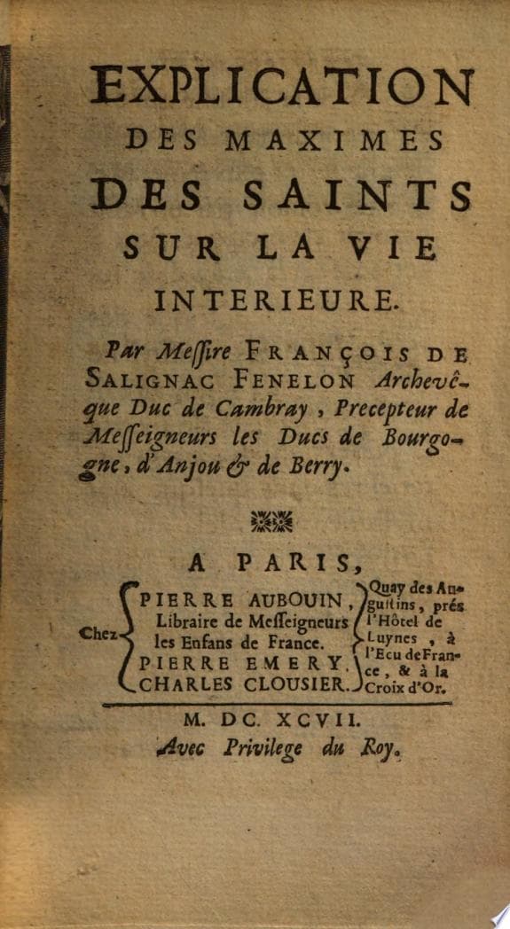 Title page of Fénelon's Explanation of the Maxims of the Saints