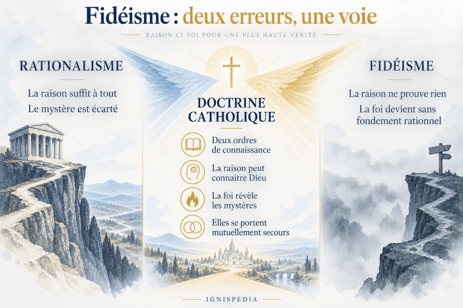 Comparaison du rationalisme, du fidéisme et de la doctrine catholique sur la foi et la raison