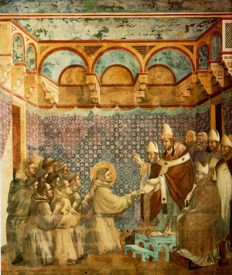Francisco y sus hermanos ante Inocencio III, fresco de Giotto en Asís
