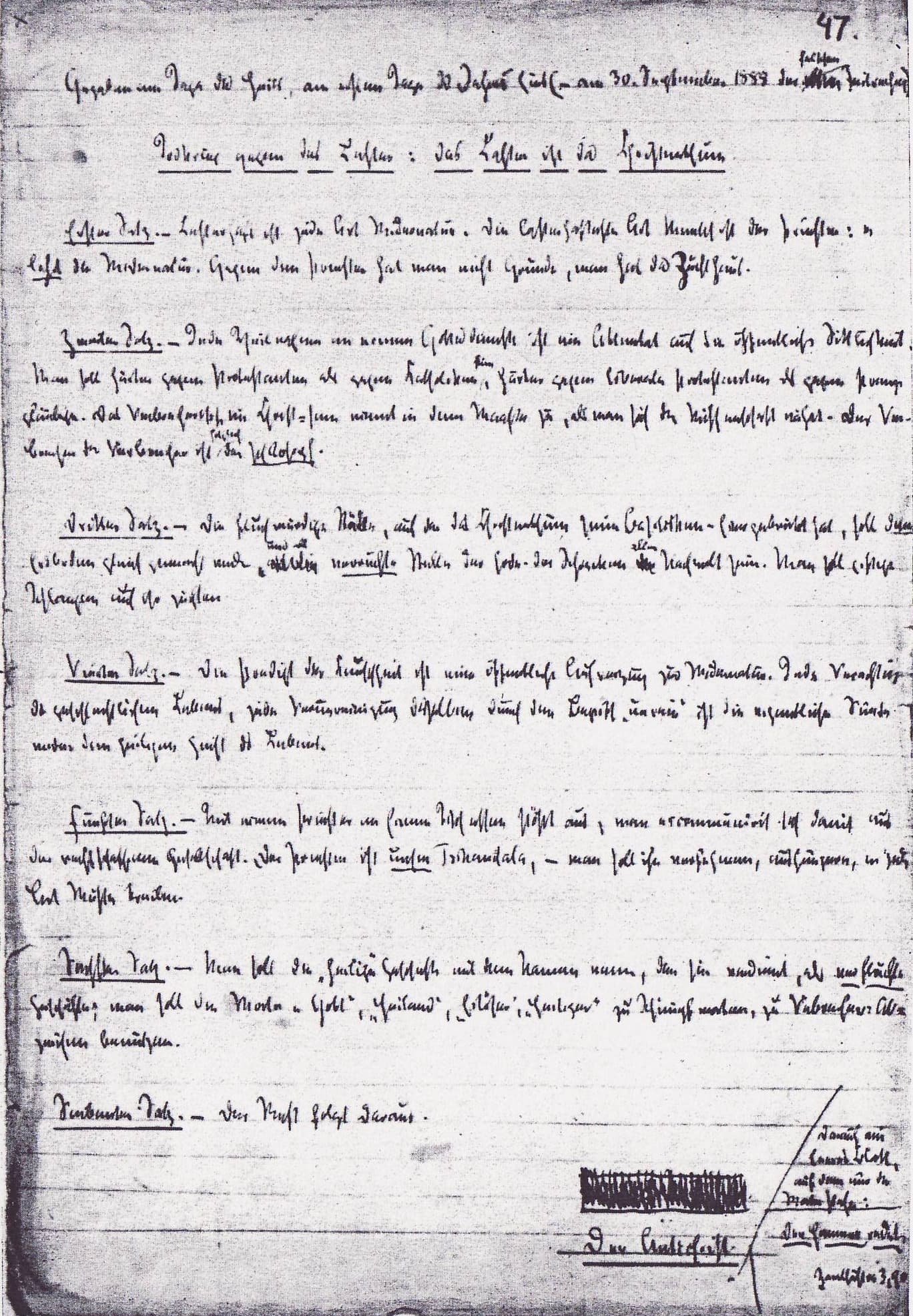 Nietzsche's handwritten Law against Christianity, perhaps intended as the ending of The Antichrist