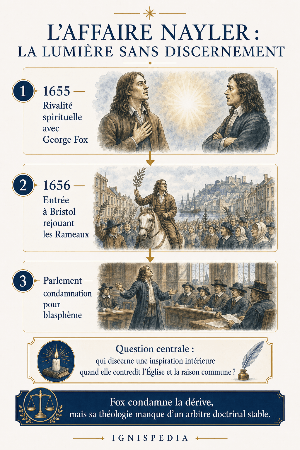 Infografica sul caso James Nayler e la questione del discernimento dottrinale