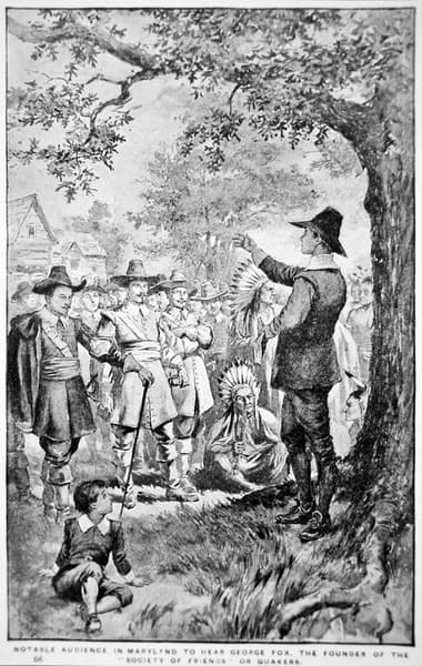 George Fox mentre predica nel Maryland durante il suo viaggio americano