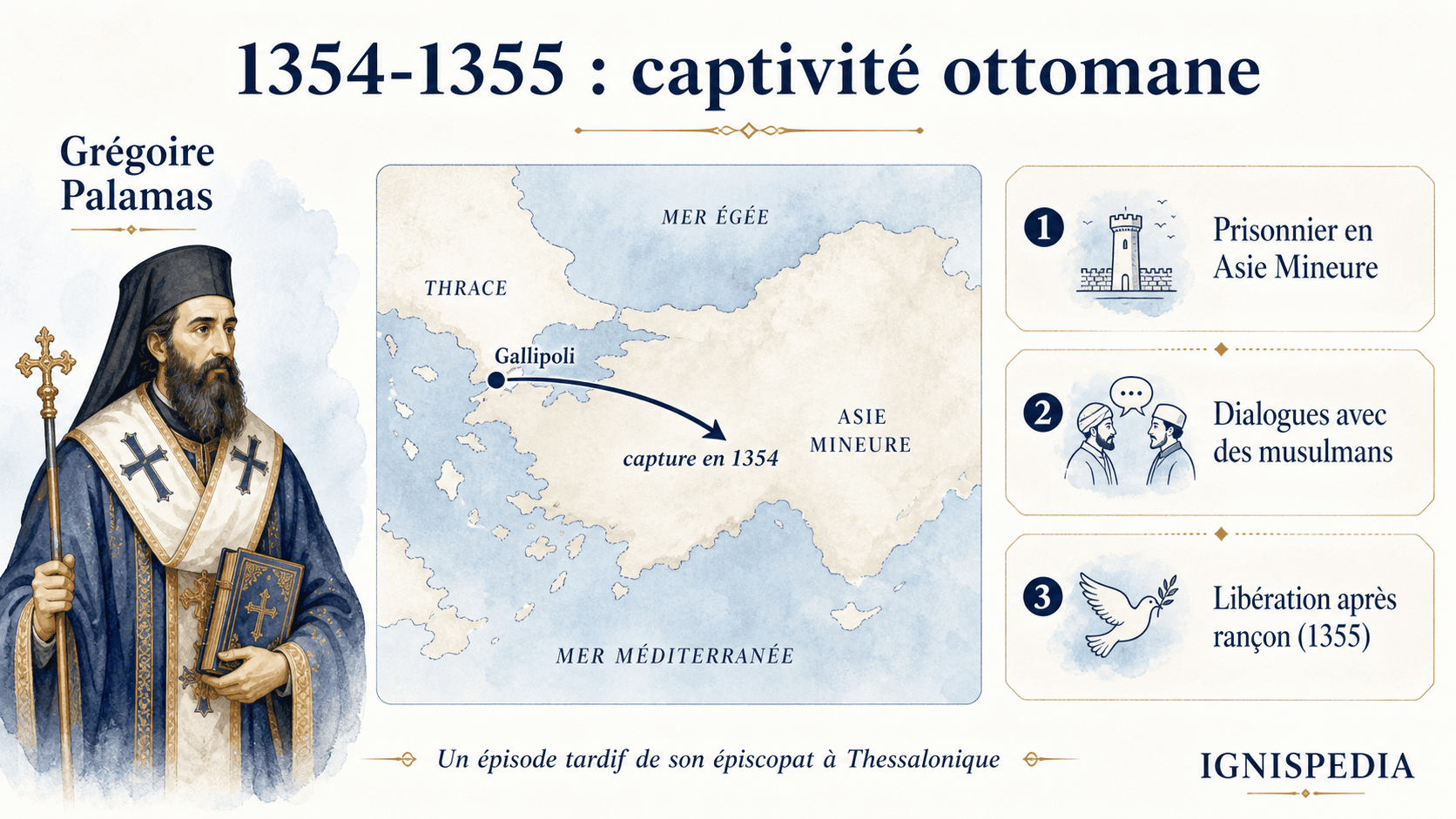 Infografia sobre o cativeiro de Gregório Palamas entre os Otomanos em 1354-1355