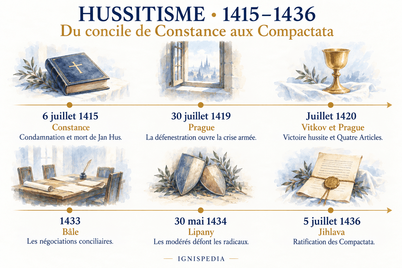 Six repères de l’histoire du mouvement hussite entre 1415 et 1436