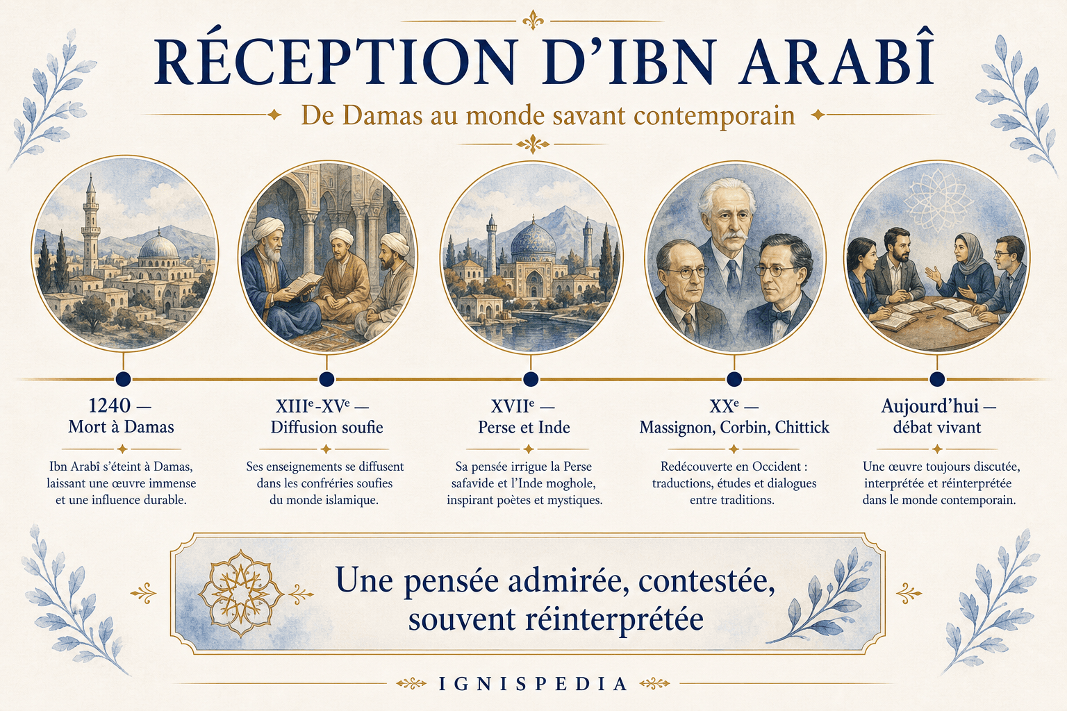 Infographie sur la réception d'Ibn Arabî de Damas au monde contemporain