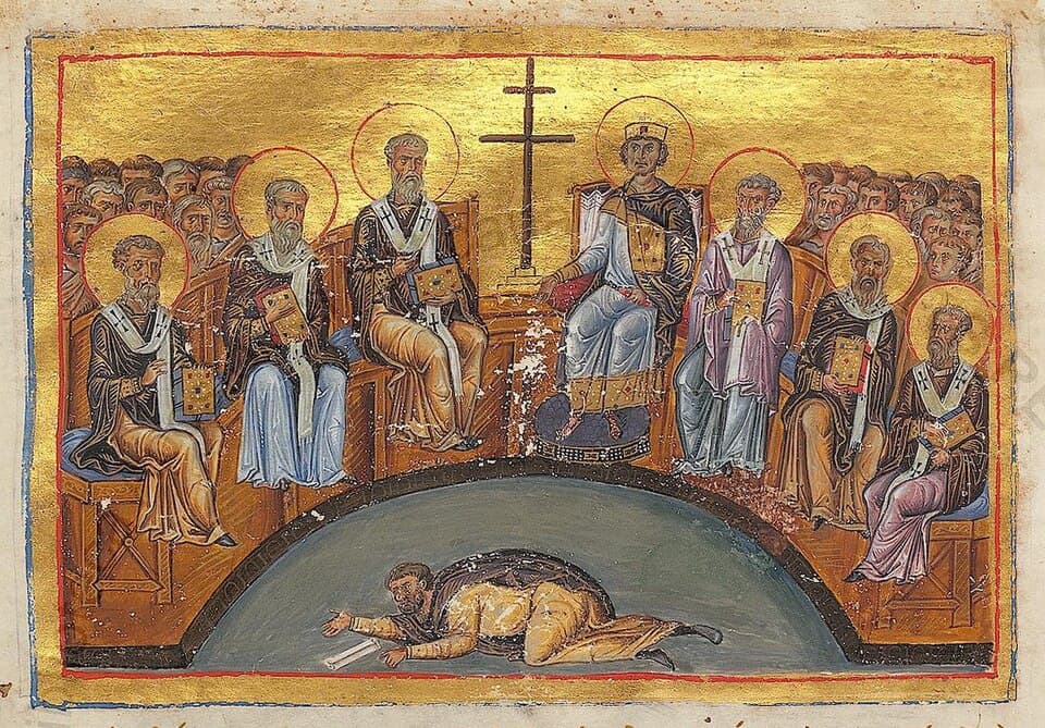 Miniature of the Second Council of Nicaea in the Menologion of Basil II