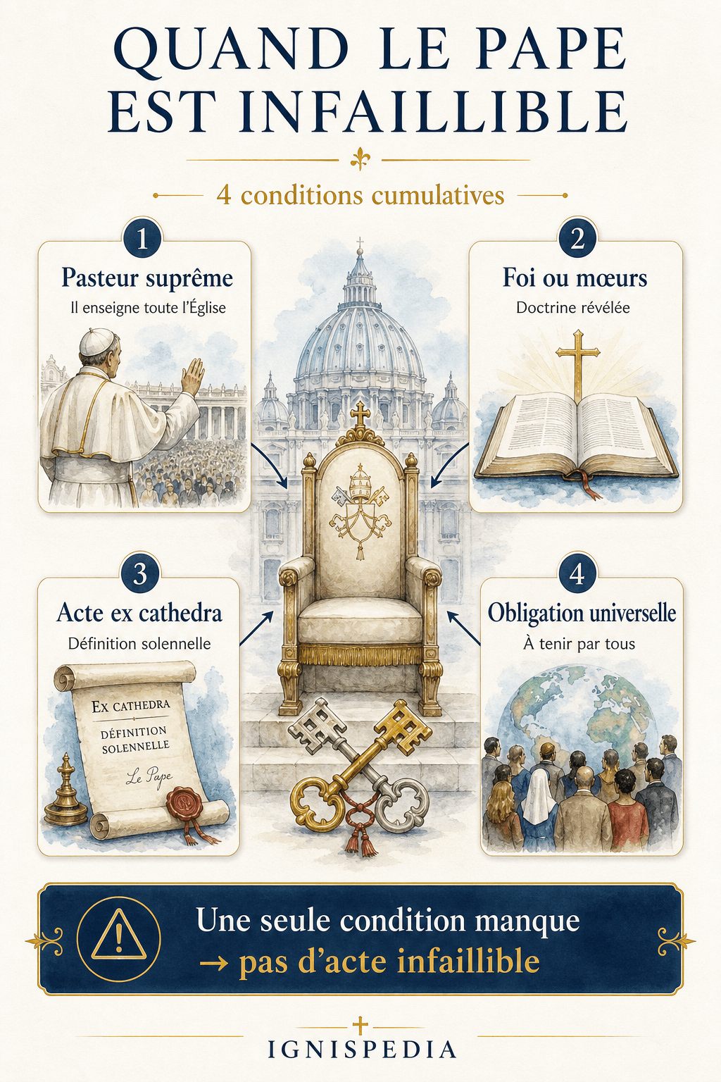 Schéma logique des quatre conditions cumulatives de l'infaillibilité pontificale ex cathedra