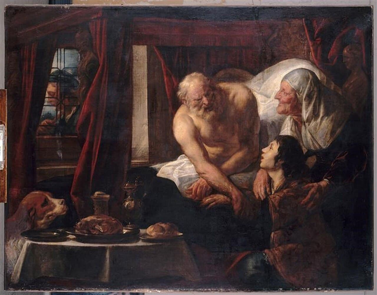 Isaac âgé, entouré de Rébecca, donne sa bénédiction à Jacob dans une peinture de Jacob Jordaens