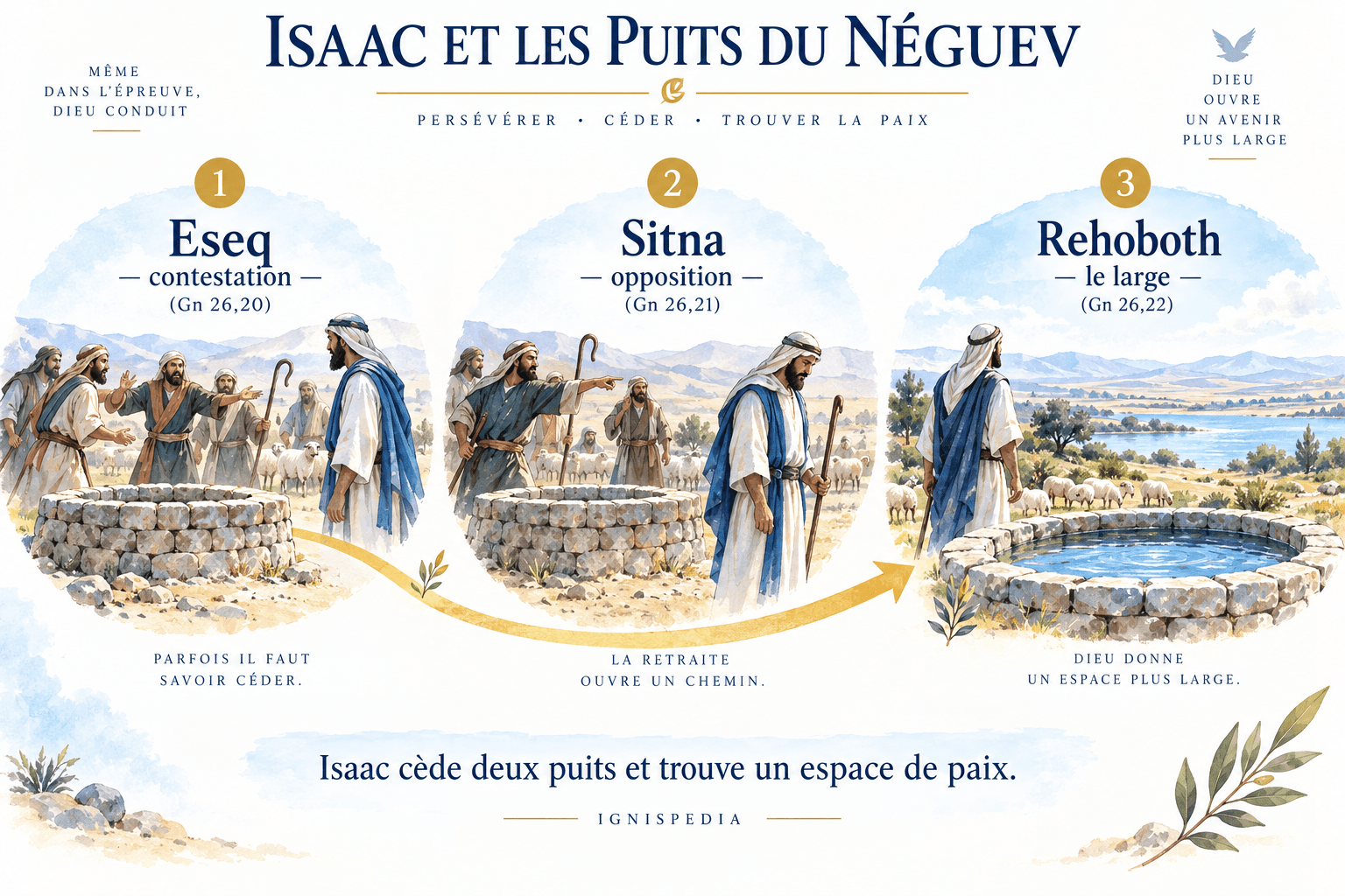 Les puits d'Eseq, de Sitna et de Rehoboth illustrent les retraits paisibles d'Isaac