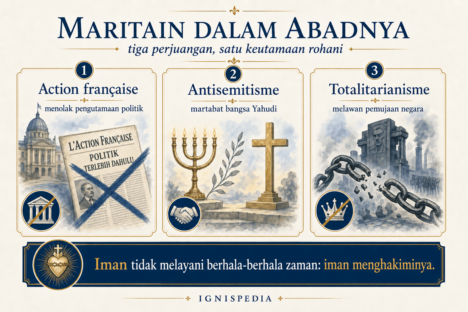 Infografik tentang pergulatan-pergulatan Jacques Maritain dalam abad ini