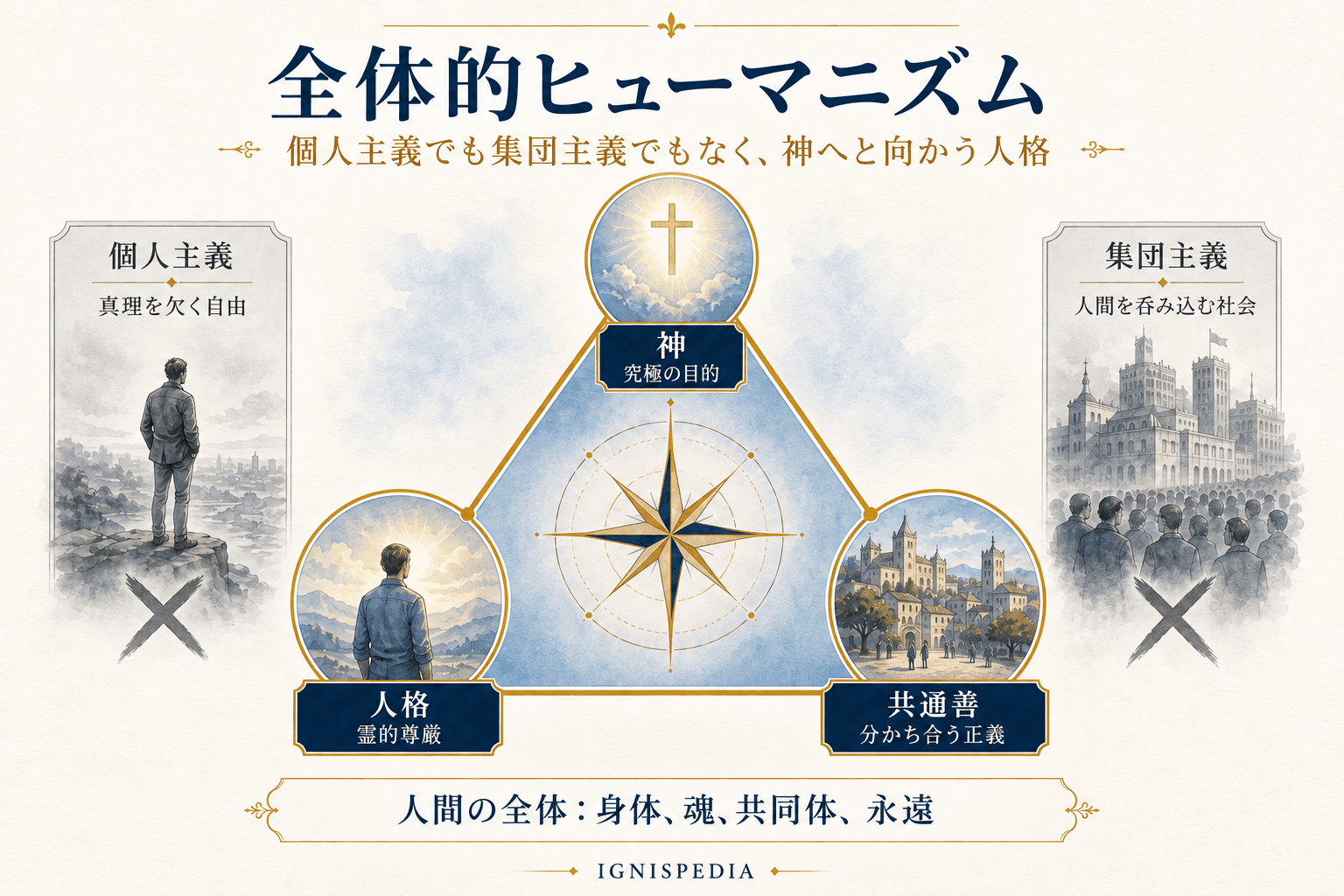 ジャック・マリタンの全体的ヒューマニズムのインフォグラフィック