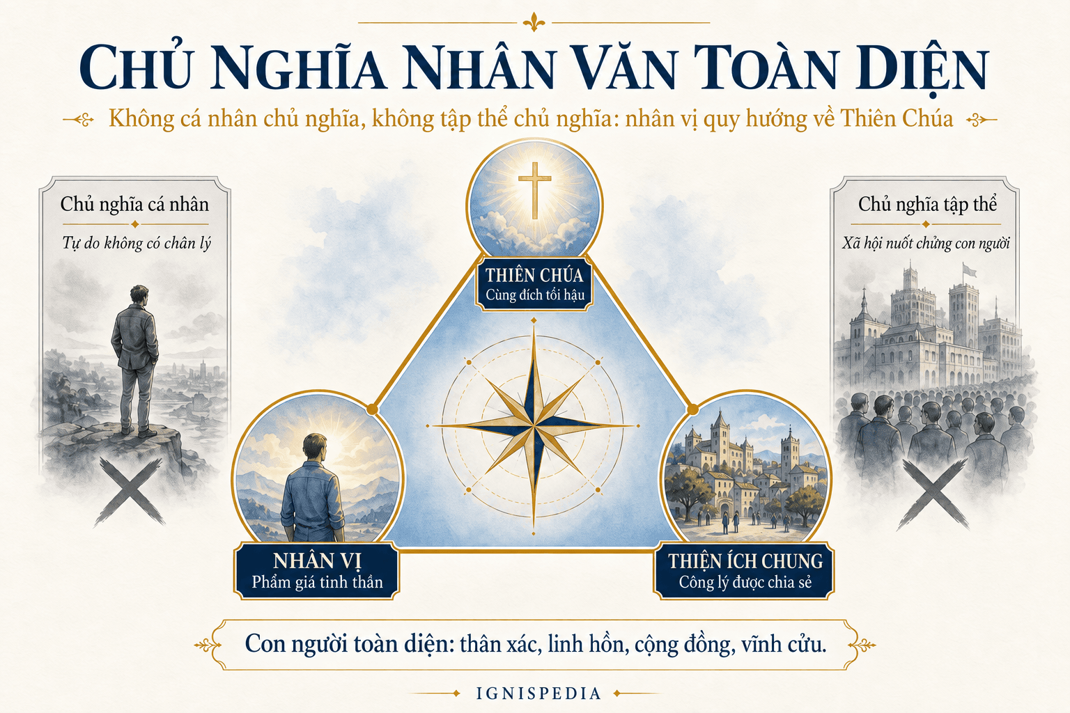 Infographic về chủ nghĩa nhân văn toàn diện của Jacques Maritain
