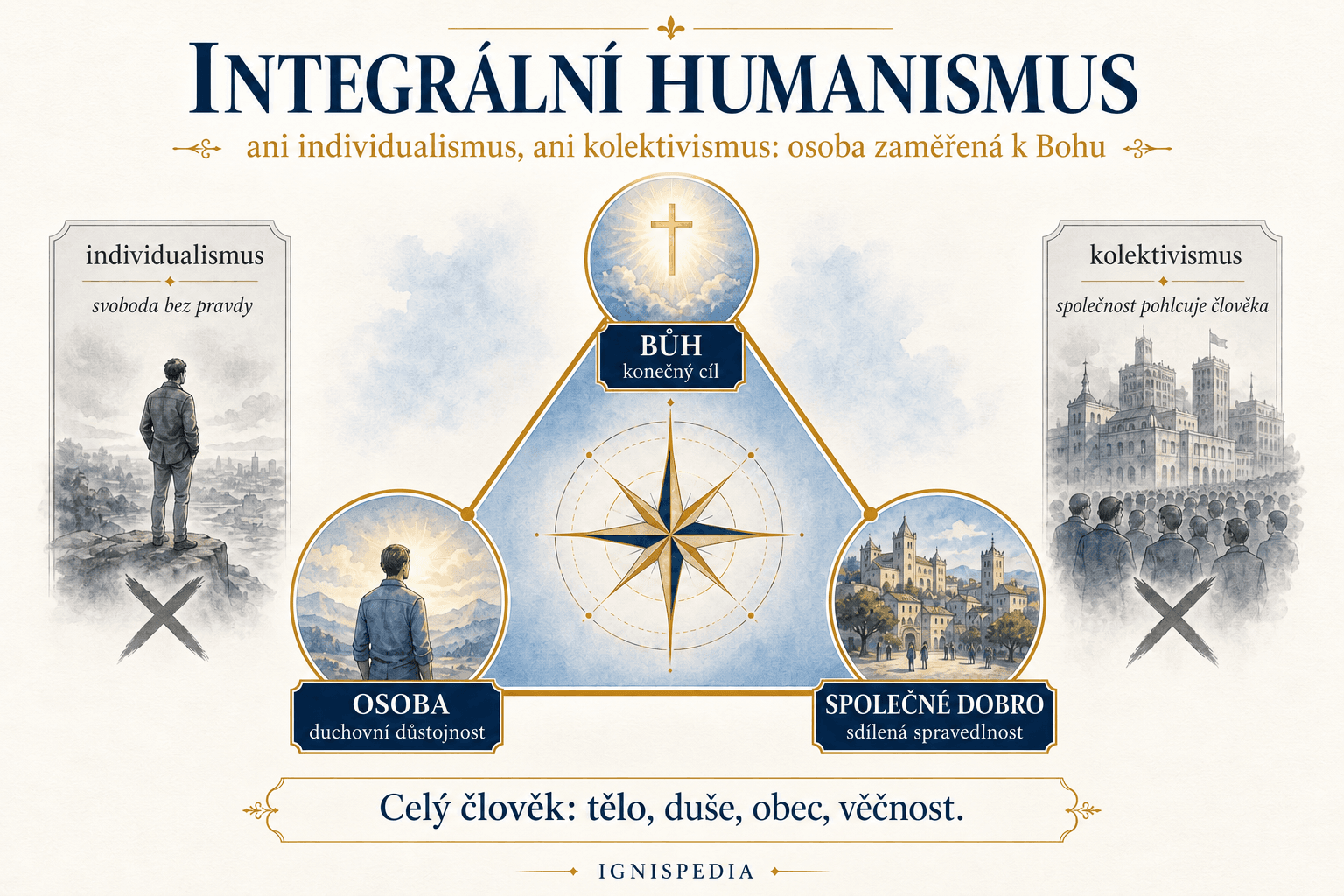Infografika o integrálním humanismu Jacquese Maritaina