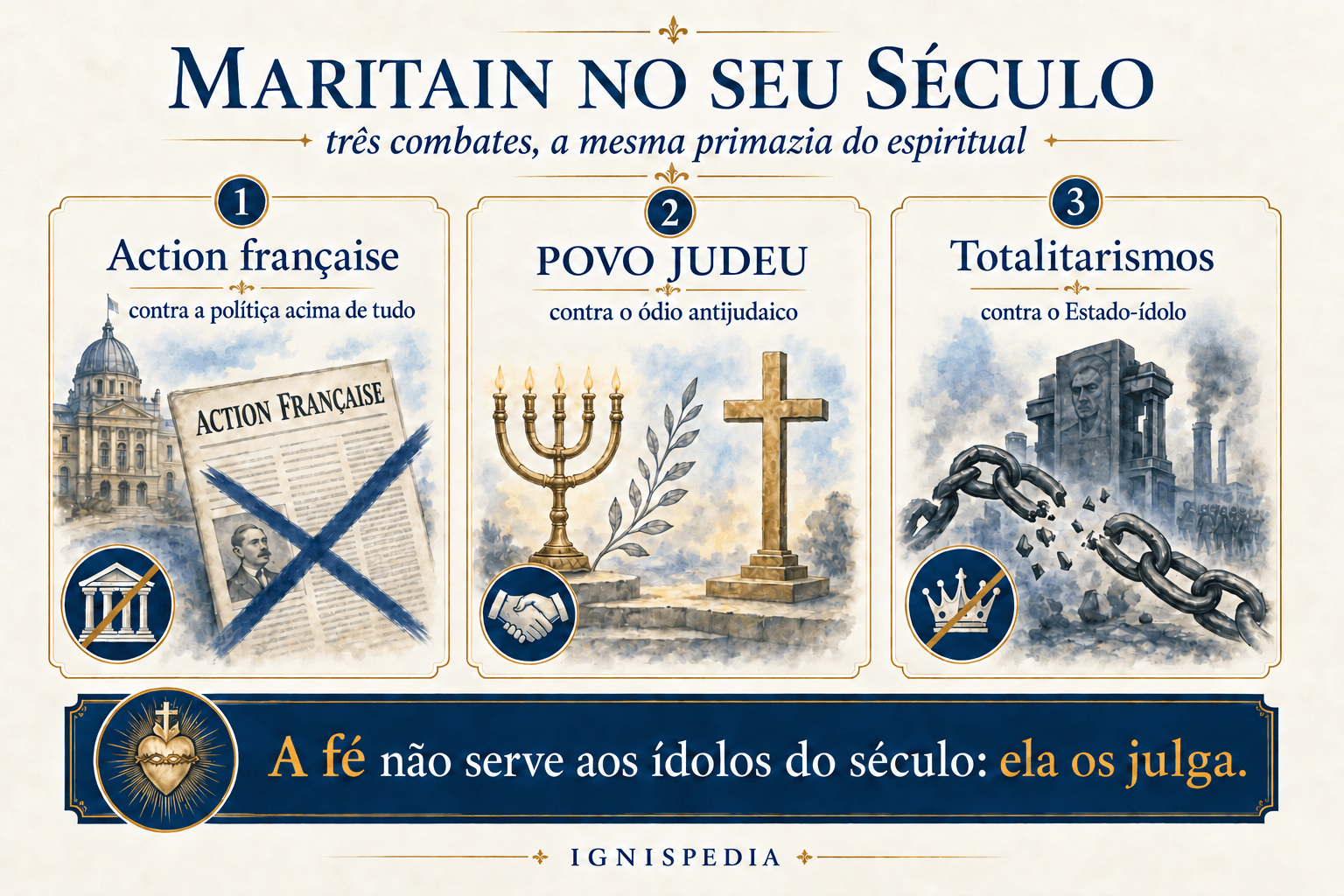 Infográfico sobre os combates de Jacques Maritain no século