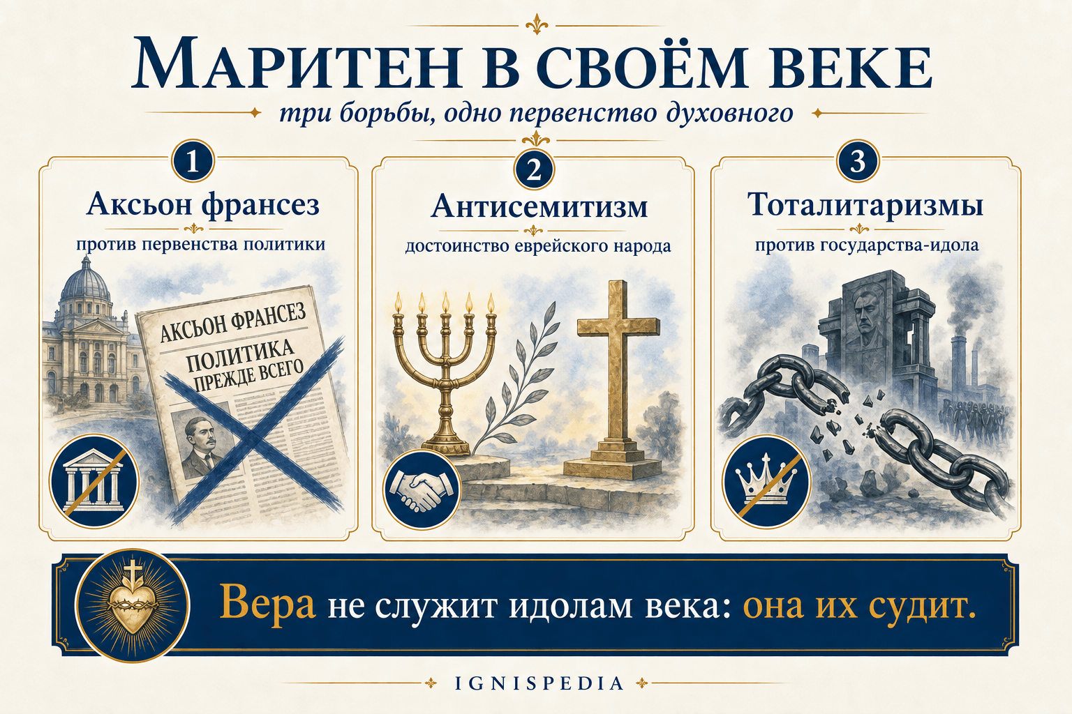 Инфографика о борьбе Жака Маритена в XX веке