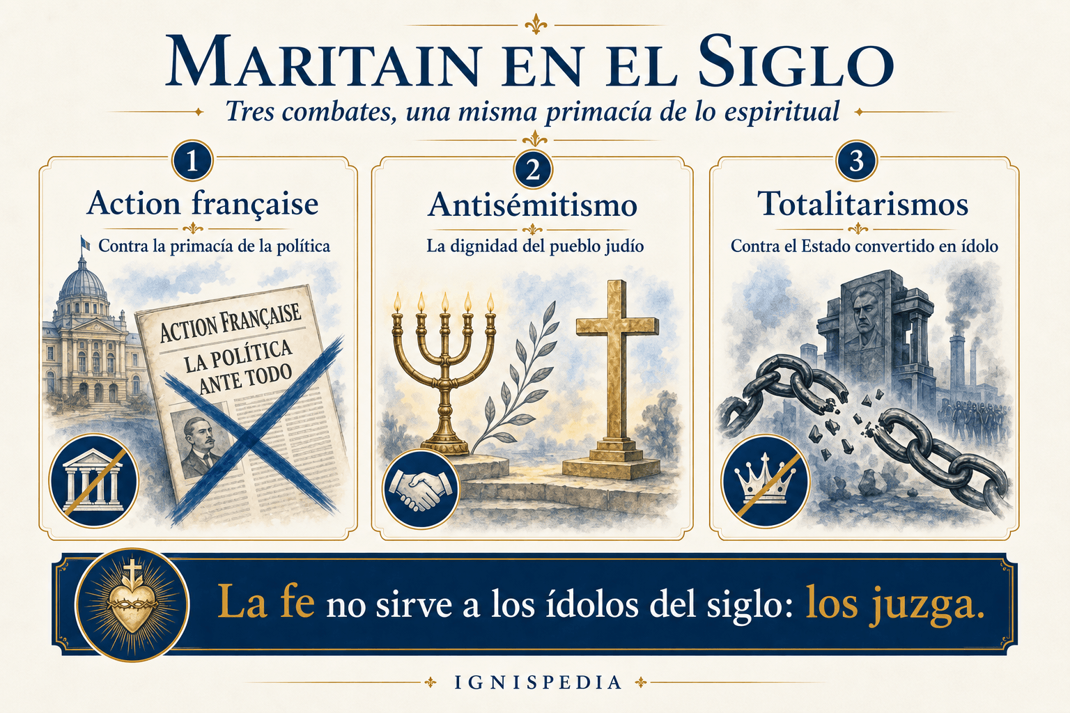 Infografía sobre los combates de Jacques Maritain en el siglo