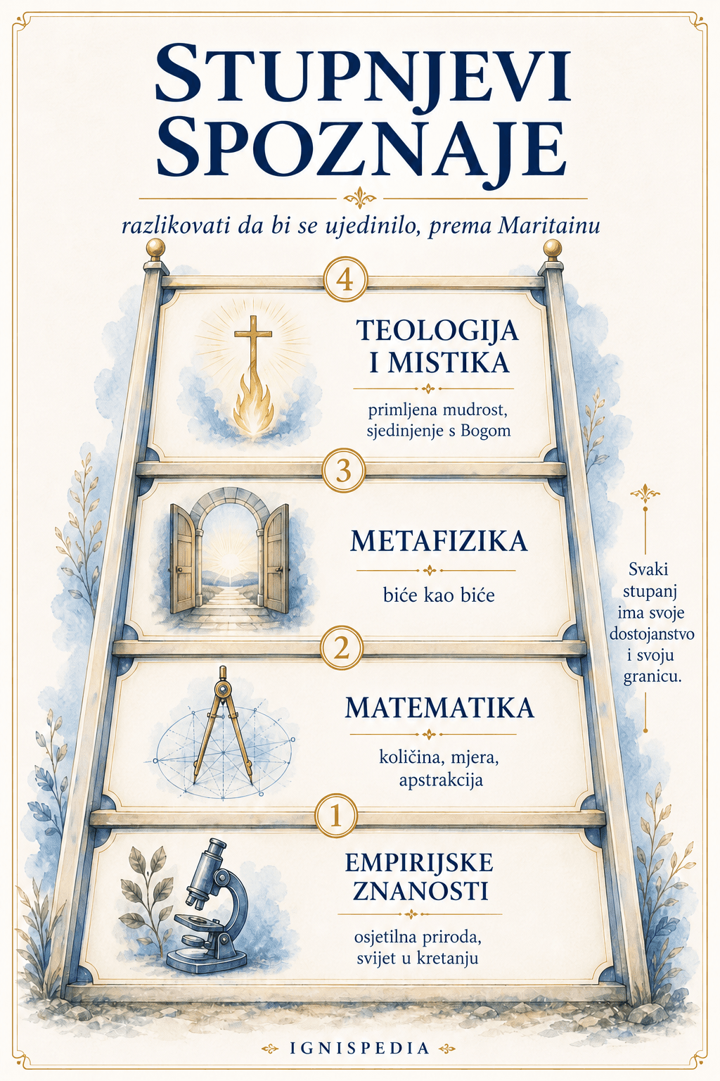 Infografika o stupnjevima spoznaje prema Jacquesu Maritainu