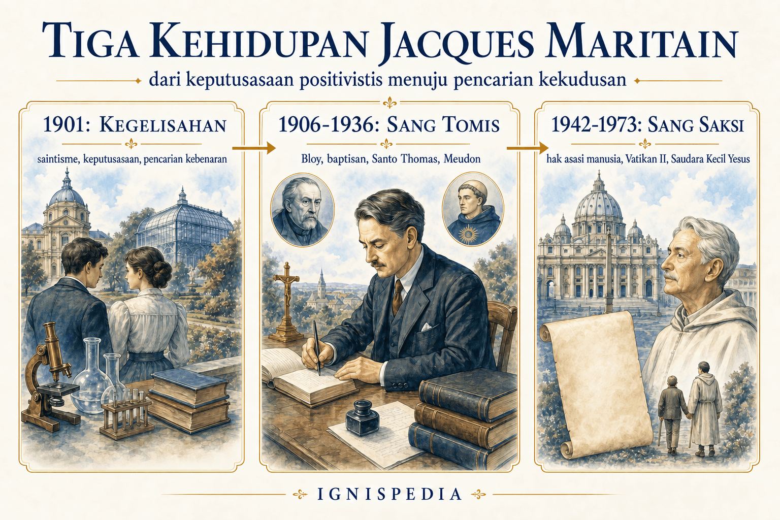 Infografik tiga periode besar kehidupan Jacques Maritain