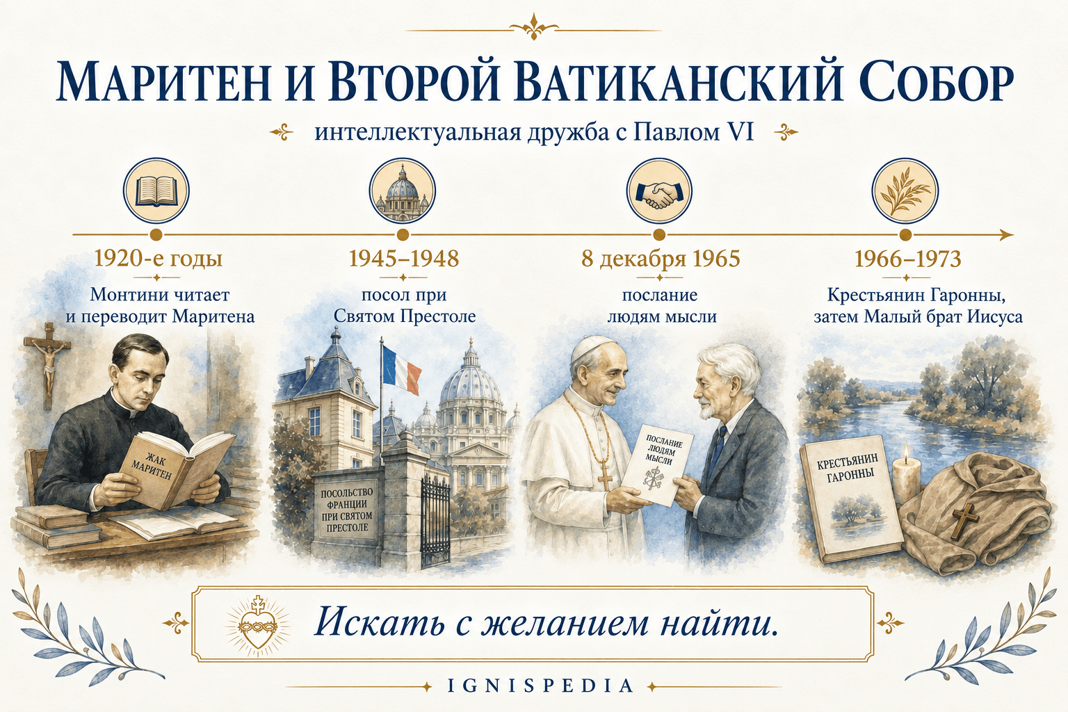 Инфографика о Жаке Маритене, Павле VI и Втором Ватиканском соборе