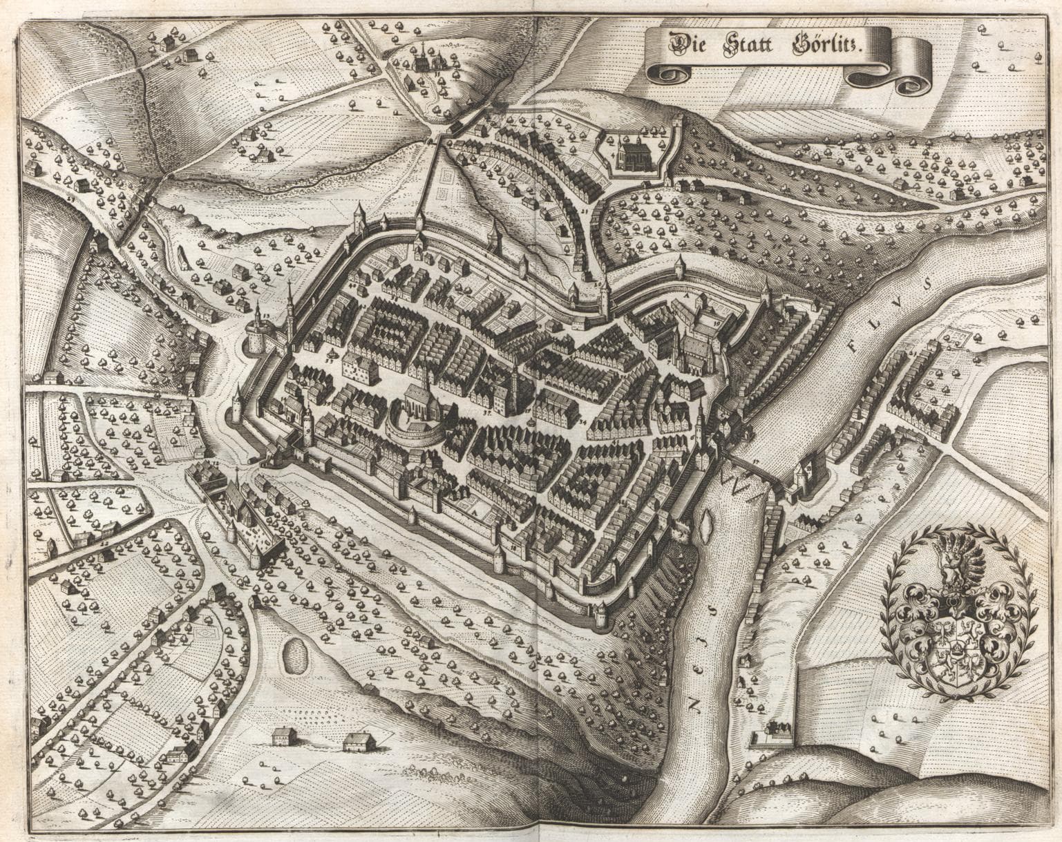 Engraved plan of Görlitz published by Matthäus Merian in 1650