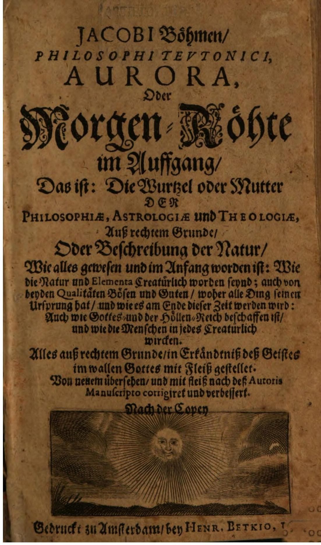 Title page of Böhme's Aurora (Amsterdam, 1676)