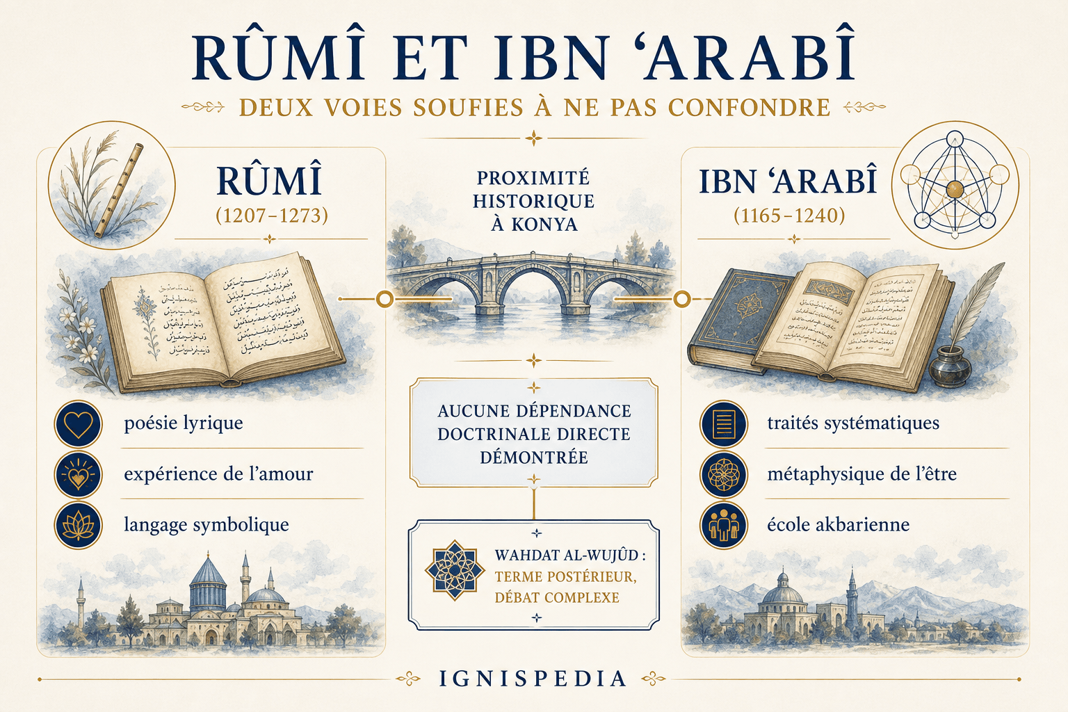 Porównanie infograficzne Rumiego i Ibn 'Arabiego