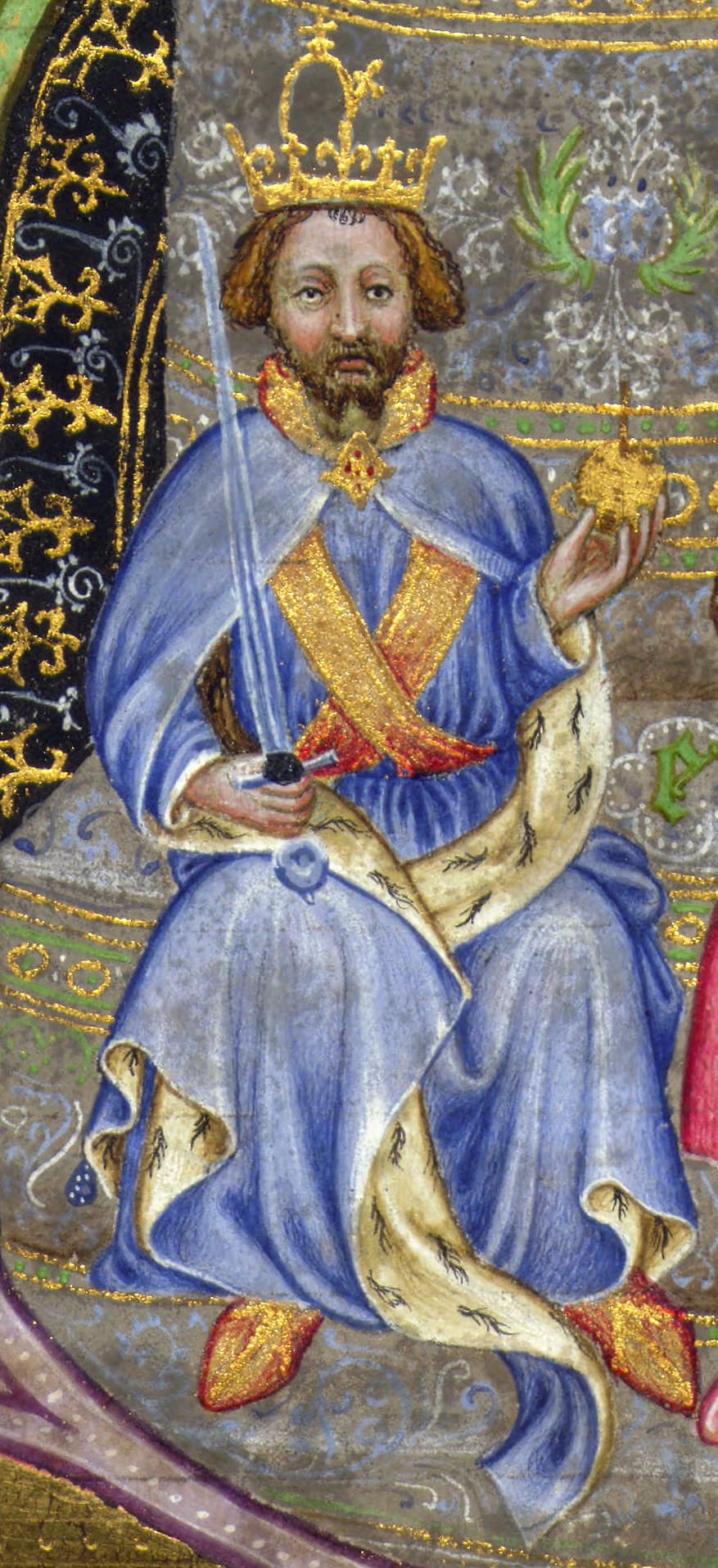 Il re Venceslao IV e la regina Sofia di Boemia in un iniziale della Bibbia di Venceslao