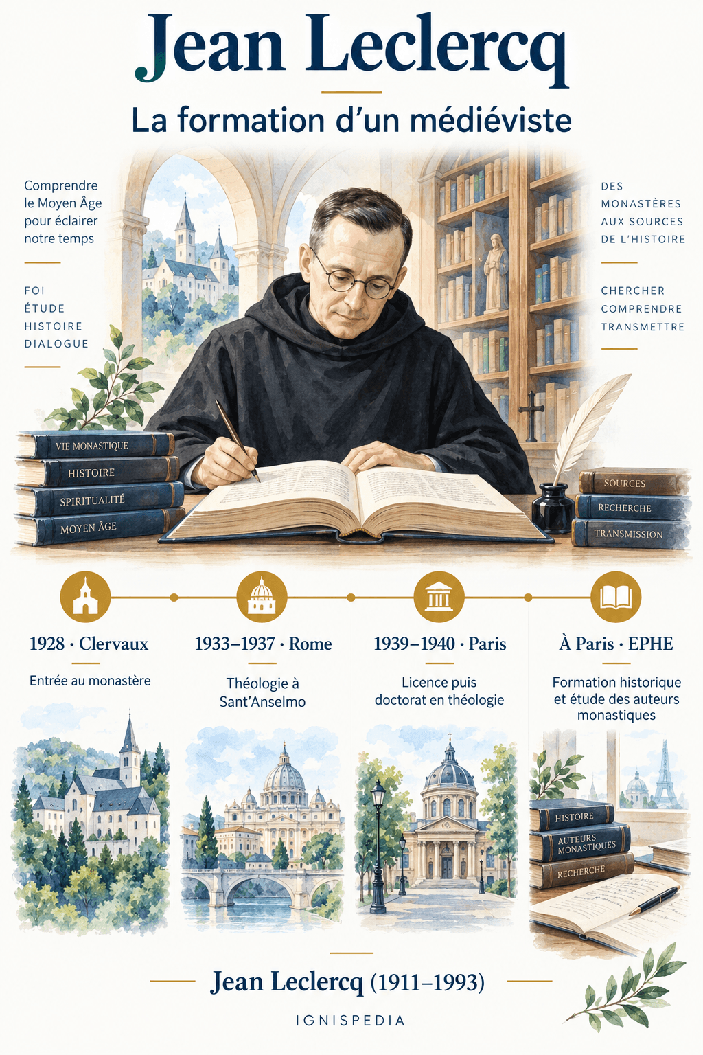 Formation de Jean Leclercq : Clervaux, Rome et Paris