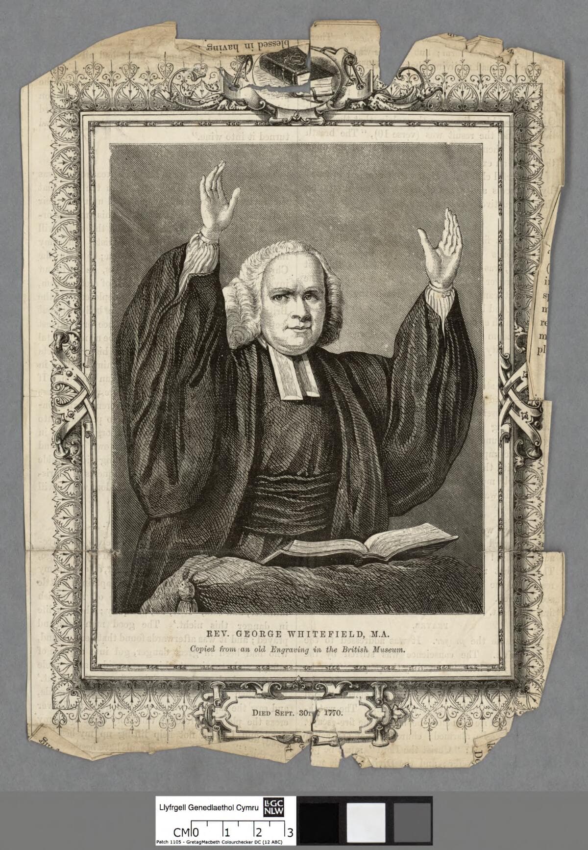 Retrato grabado del predicador inglés George Whitefield.