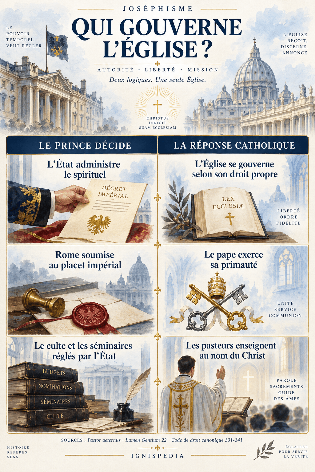 Trois prétentions du prince sur la vie de l'Église confrontées aux réponses du magistère catholique.