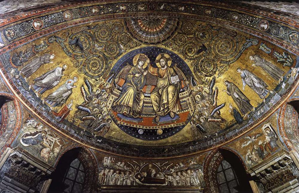 Das Mosaik der Krönung der Jungfrau in der Apsis von Santa Maria Maggiore, von Jacopo Torriti (1296)