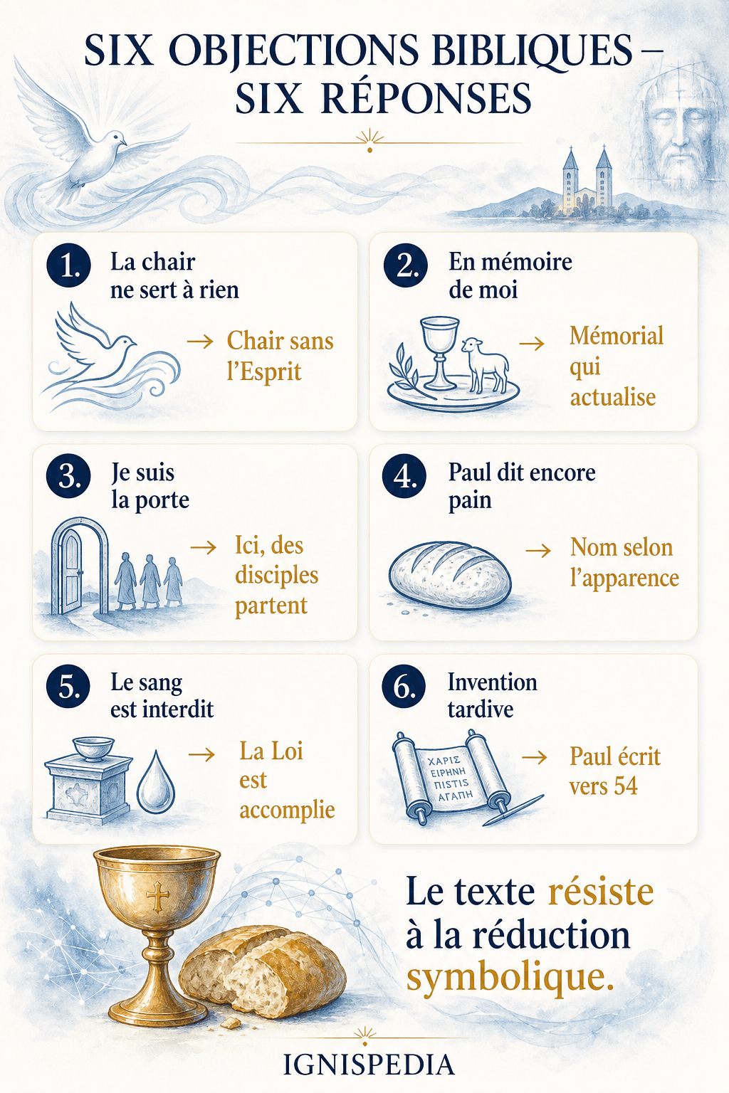 Infographie : les six objections bibliques contre la présence réelle et leurs réponses
