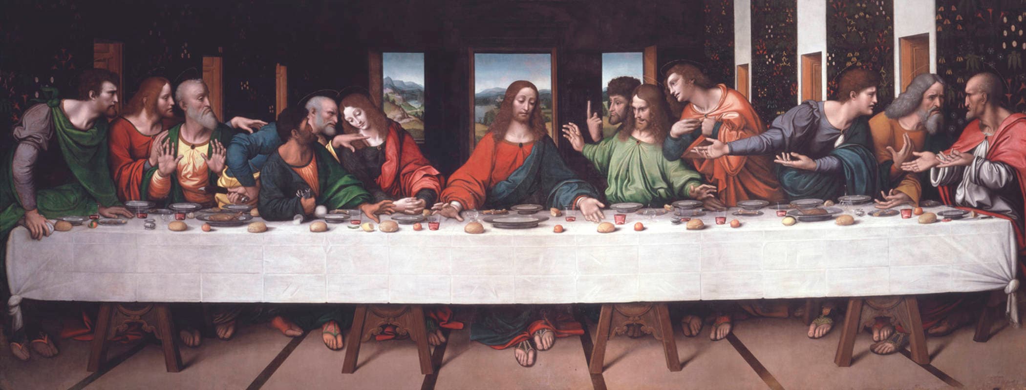 Giampietrino's copy of the Last Supper, showing the hands of Christ and Judas around the dish