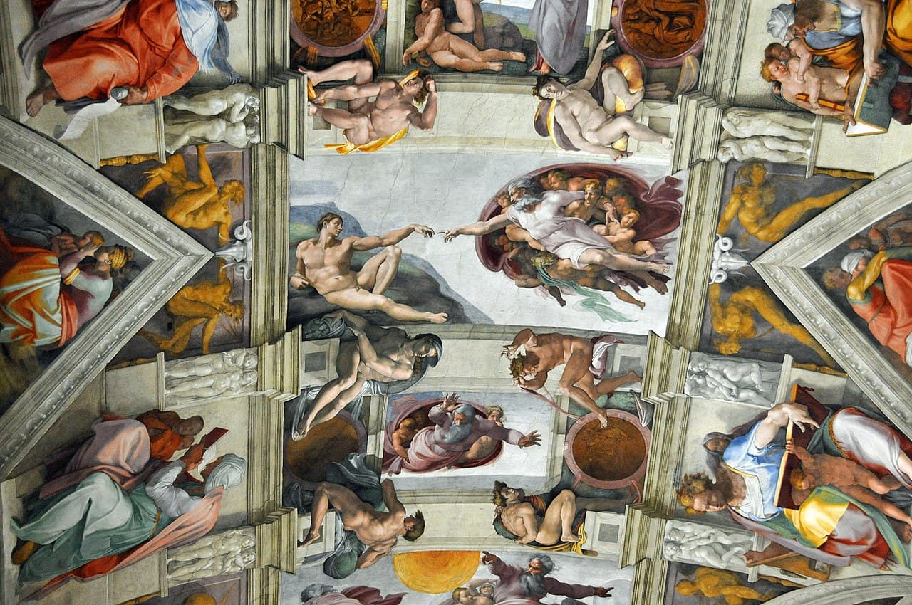 Die von Michelangelo zwischen 1508 und 1512 bemalte Decke der Sixtinischen Kapelle, Gesamtansicht