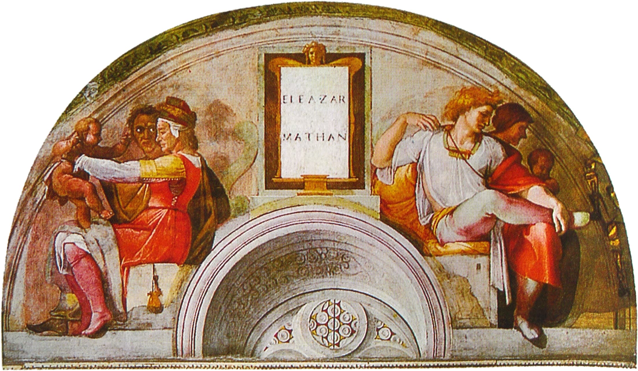 Lünette Eleazars und Matthans von Michelangelo, Vorfahren Christi, am Gewölbe der Sixtinischen Kapelle